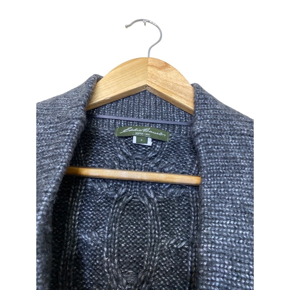 Eddie Bauer Womens Small Gray Cable Knit Angora Blend Open Front Cardigan Vest - Picture 3 of 5